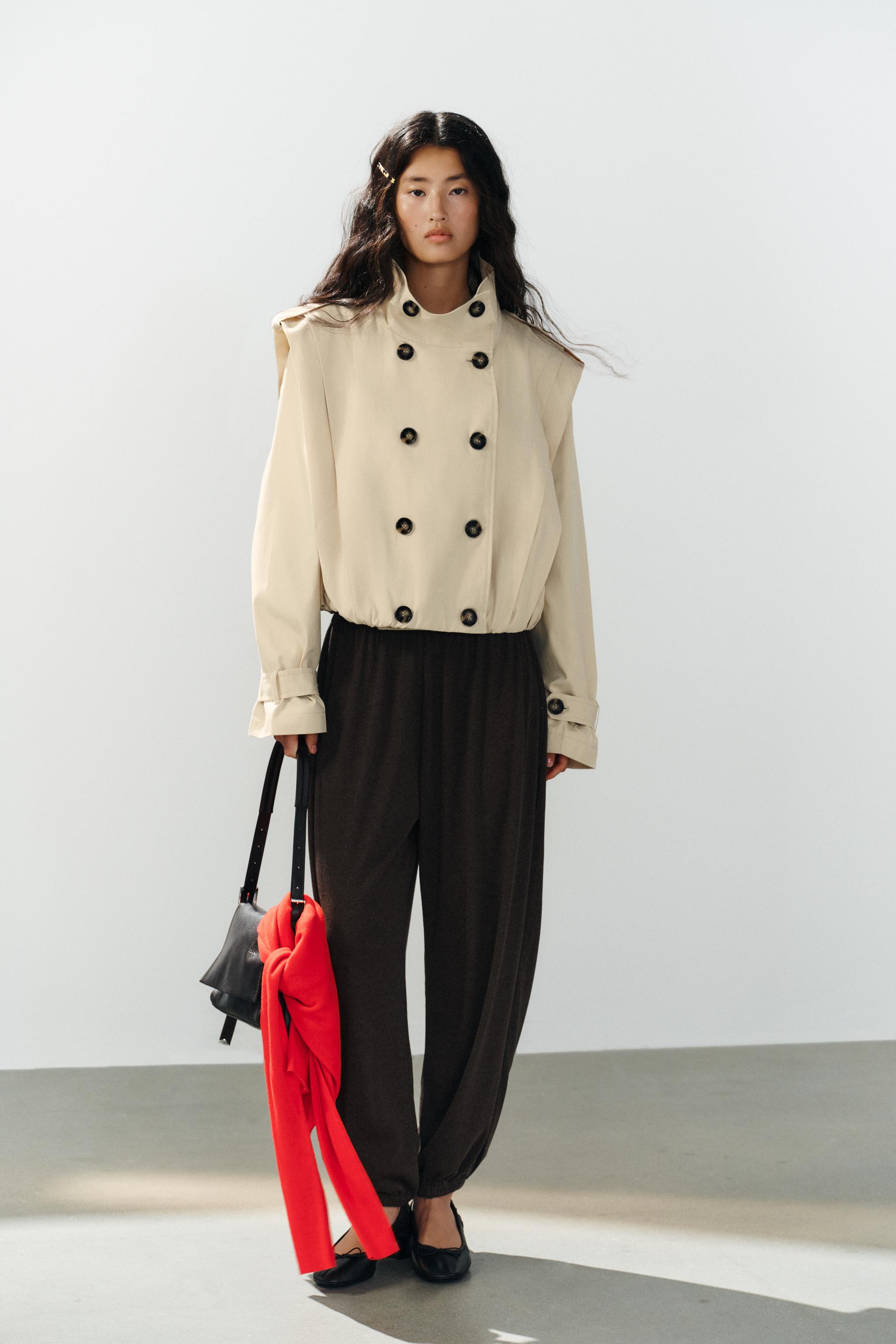 Short Pleated Trench Coat - Sand - Xs