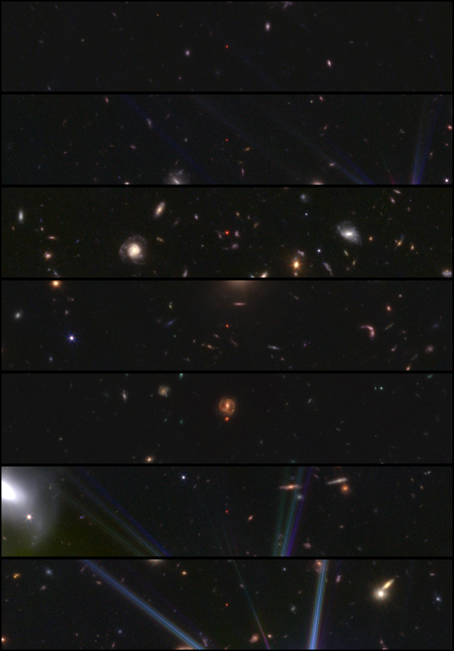 A composite image of various "little red dots" spotted by JWST in its surveys of the deep universe