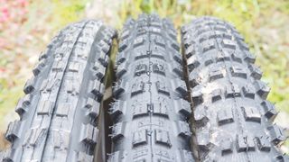Three different MTB tires in profile
