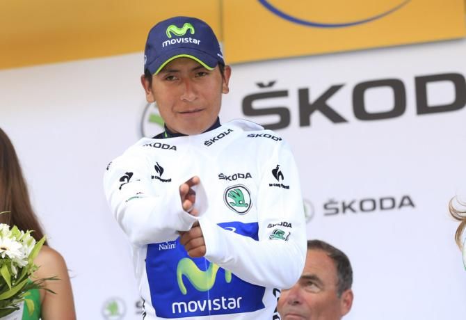 Nairo Quintana (Movistar) dons the white jersey for leading the young rider classification