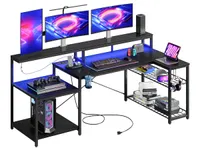 Bestier L-shaped computer desk with monitor shelf and power strip
