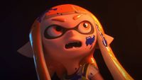 An Inkling looking shocked as she stares at the Smash Bros. logo in the Super Smash Bros. Ultimate reveal trailer.