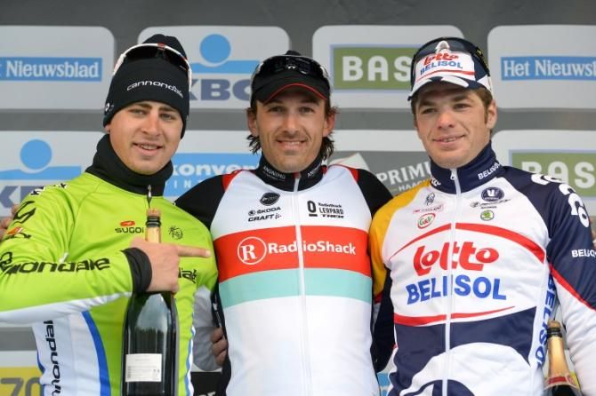 Top three at the 2013 Tour of Flanders (L-R): Peter Sagan, Fabian Cancellara and Jurgen Roelandts