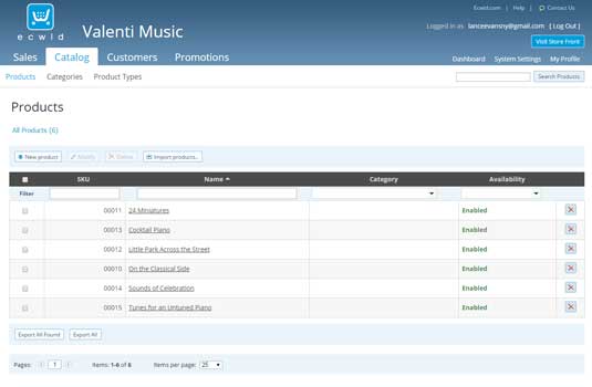 Setting up the store products on ecwid