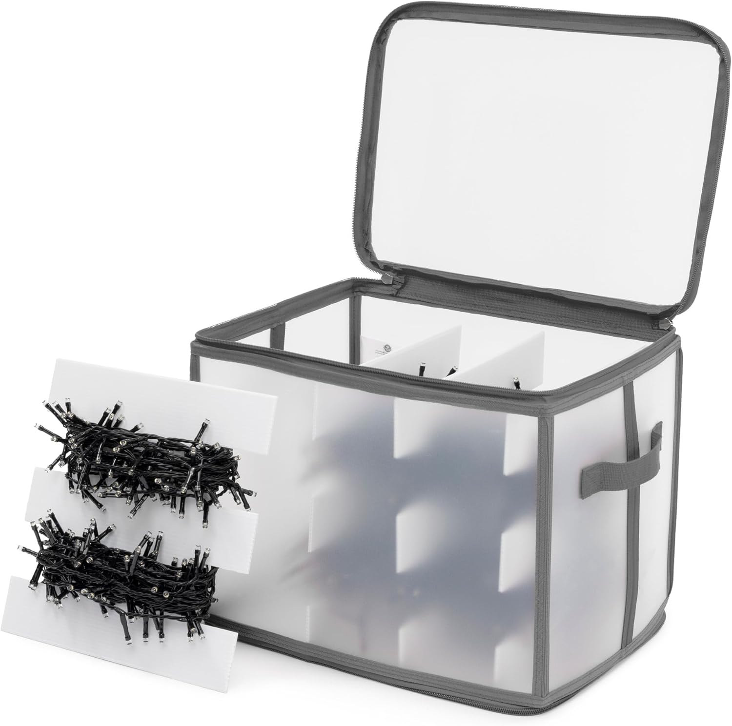 Christmas Village Icicle Lights Storage Decorations Holder Large Plastic Bag Box Cube Xmas Perfect for Light Baubles Tinsel &amp;ndash; Frost Transparent (grey)