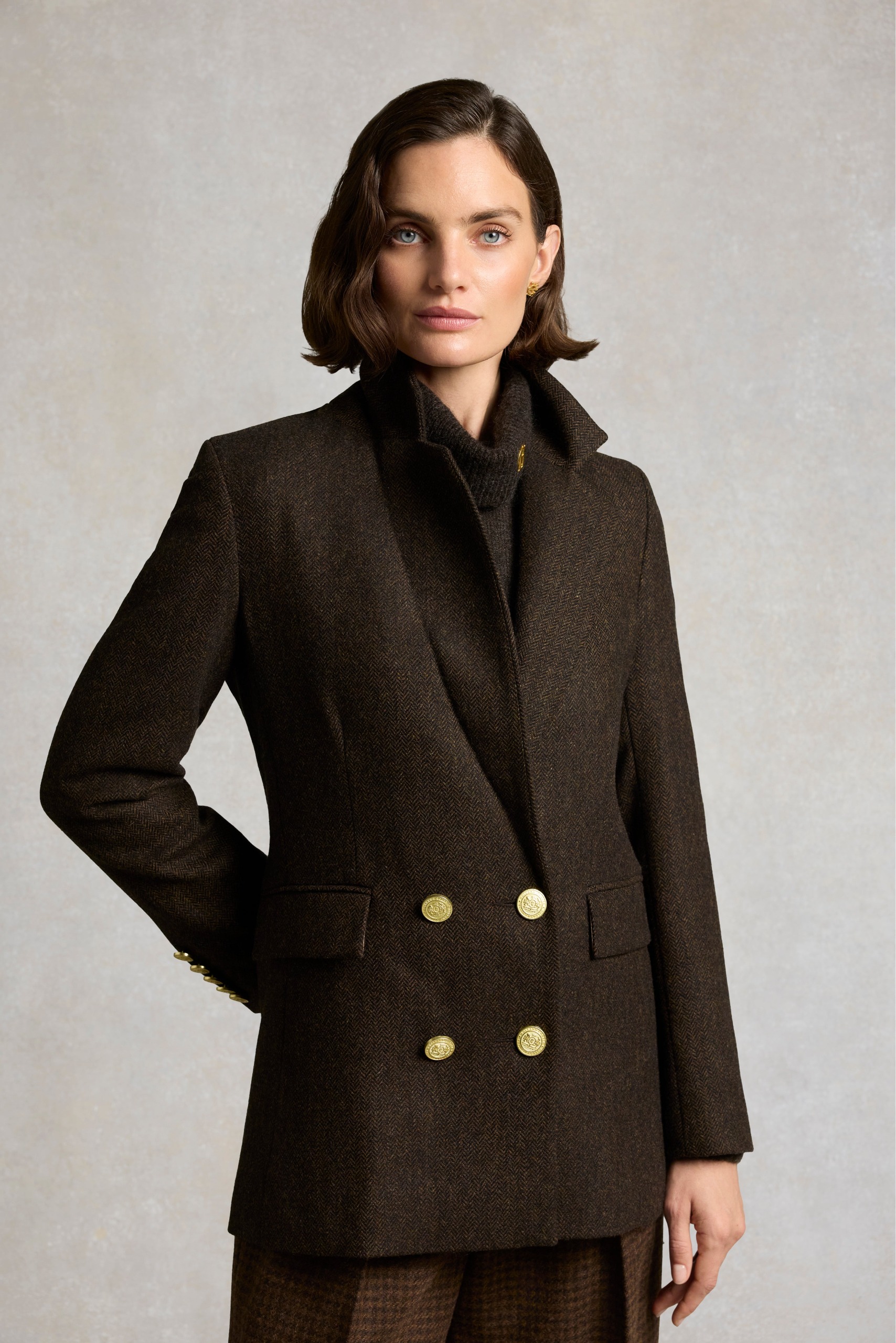 Double Breasted Blazer (chocolate Herringbone)