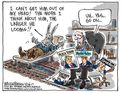 Political cartoon U.S. Democrats Trump therapy