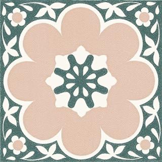 green and pink patterned peel and stick floor tiles