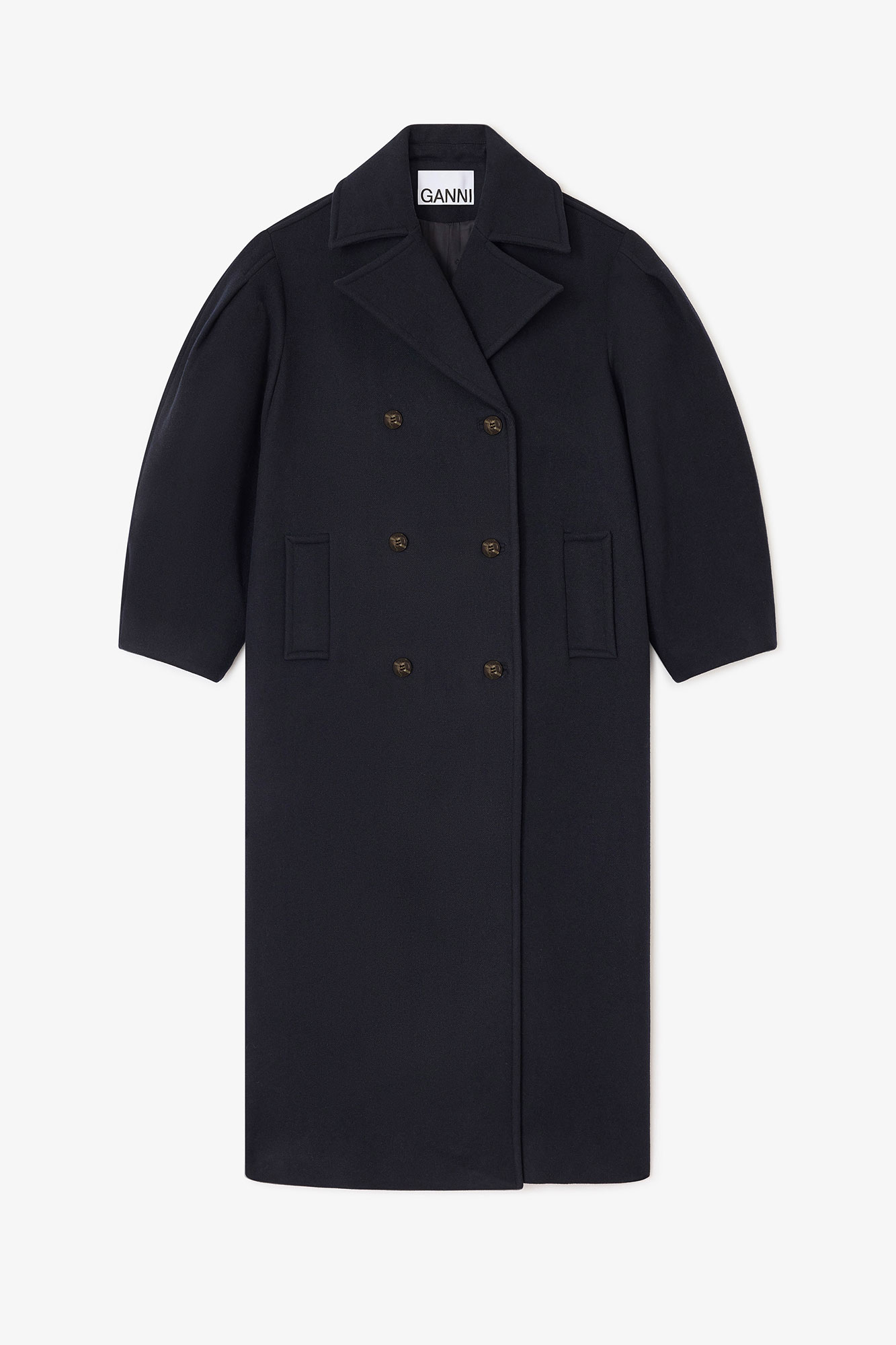Dark Blue Wool Oversized Long Peacoat