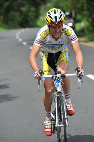 Oscar Pujol Munoz (Azad University Cross Team) escaped from km 70 on Stage 3.