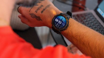 Amazfit T-Rex 3 Pro smartwatch in hand