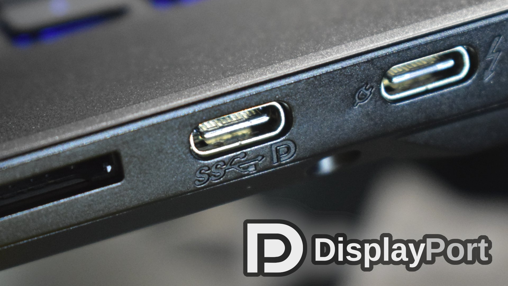 USB-C DisplayPort Alt Mode port on a laptop with the Display Port badge and name