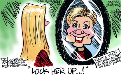 Political cartoon U.S. Ivanka Trump Hillary Clinton mirror person email scandal lock her up