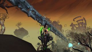 World of Warcraft - demon hunter character standing in front of a big chain in Korthia