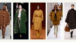 A composite of models on the runway wearing coat trends 2023 padded