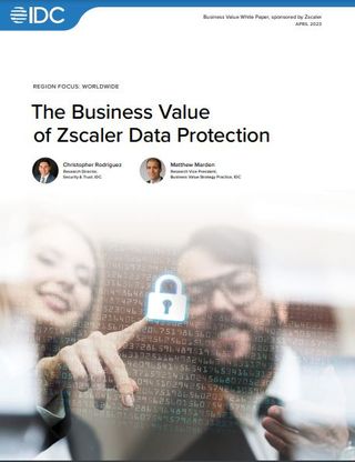 Whitepaper cover with male and female colleague looking at, and pointing to, a digital padlock