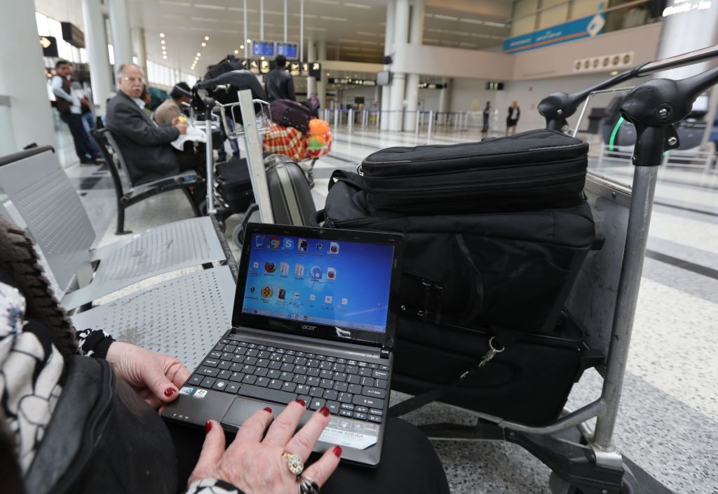 Laptop usage on airplanes.