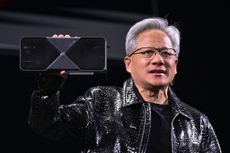 Nvidia CEO Jensen Huang addresses participants at the keynote of CES 2025 in Las Vegas, Nevada, regarding Nvidia's leadership in artificial intelligence computing