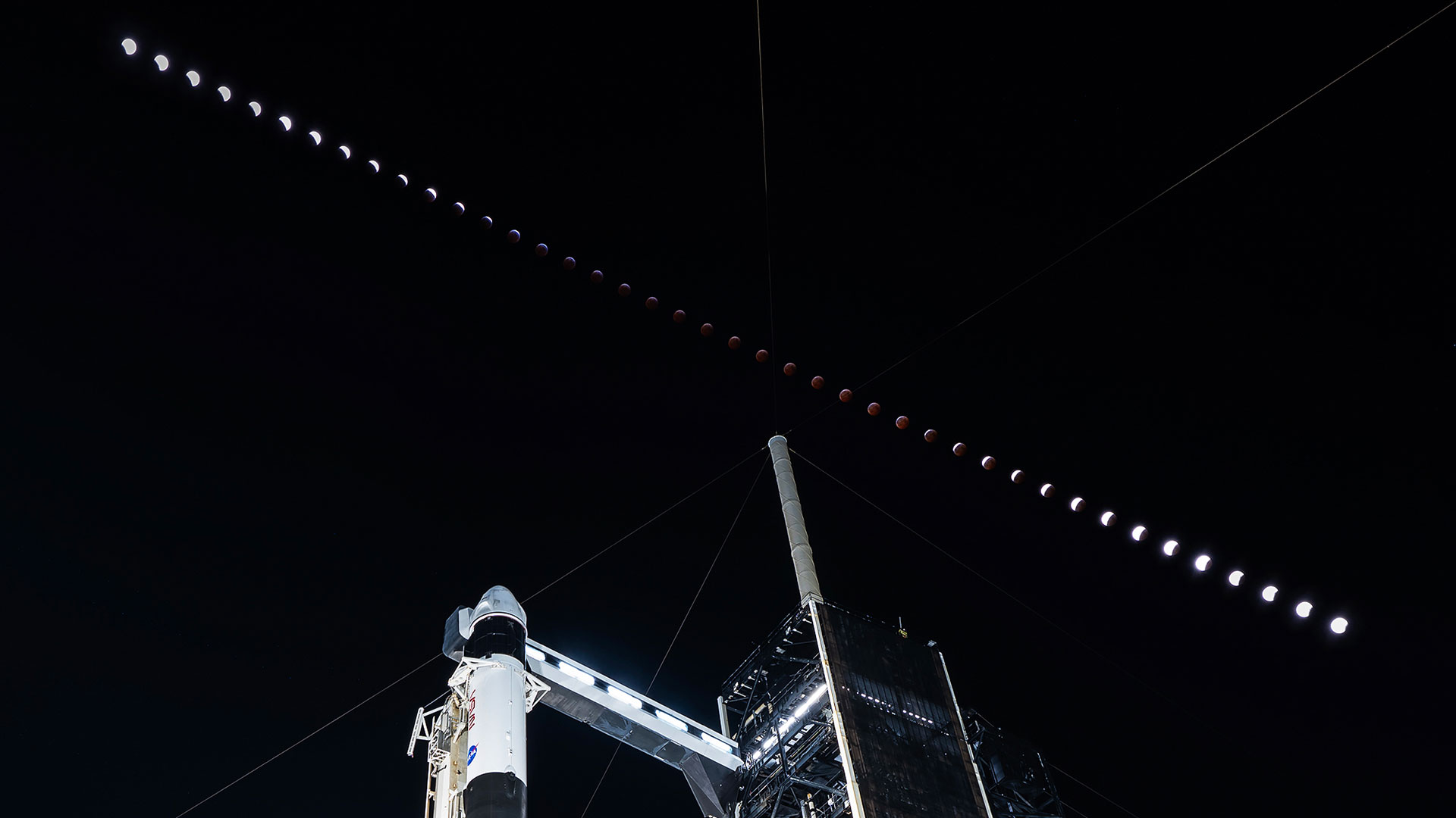 Space photo of the day: Total lunar eclipse crosses the sky above SpaceX's Crew-10 spacecraft and Falcon 9 rocket