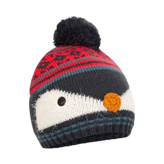 a product shot of a penguin beanie