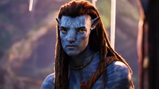 Jake Scully (played by Sam Worthington in Motion Capture Technology) in Avatar: Fire and Ash. 
