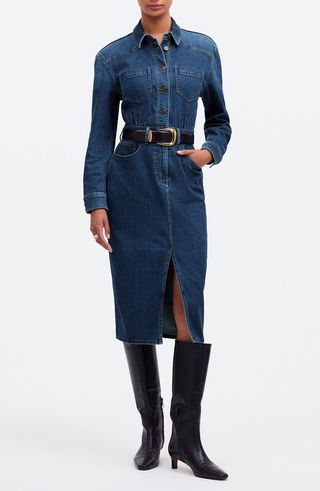 Western Long Sleeve Denim Shirtdress