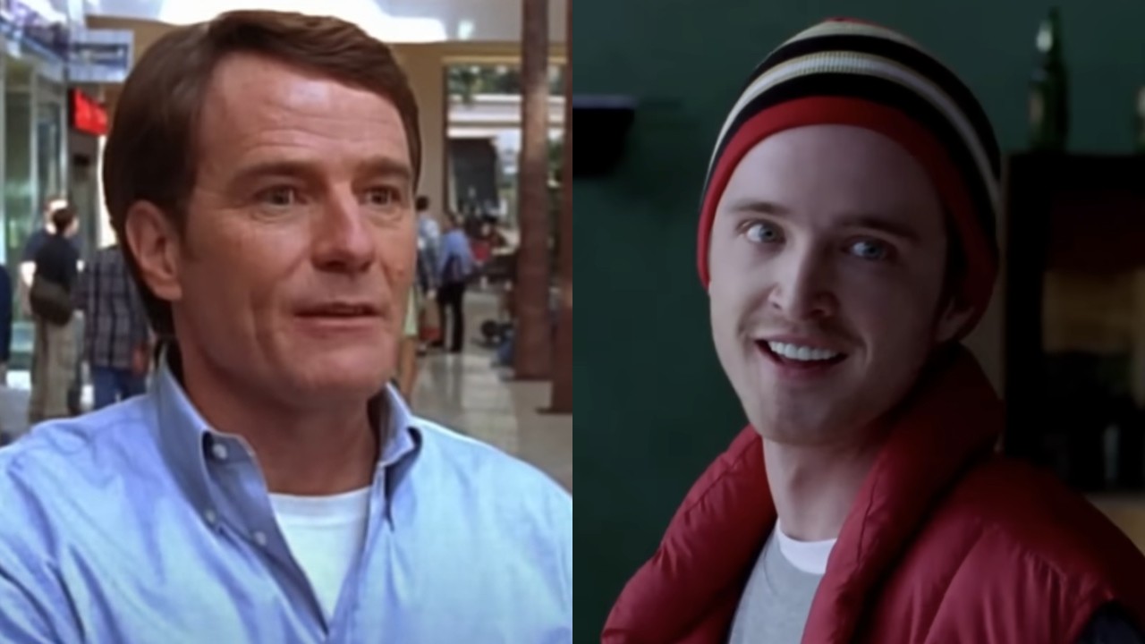 Hal (Bryan Cranston) looks surprised on Malcolm in the Middle, while Jesse Pinkman (Aaron Paul) is pleased on Breakingg Bad.