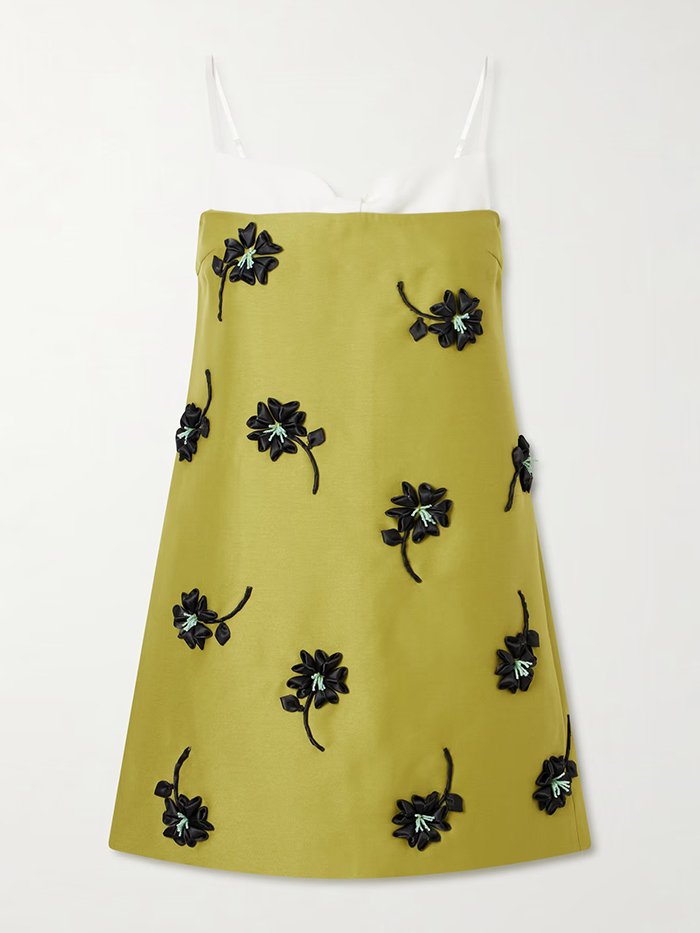 SHUSHU/TONG, Floral-Appliqu&amp;eacute; Bead-Embellished Crepe Bustier Mini Dress