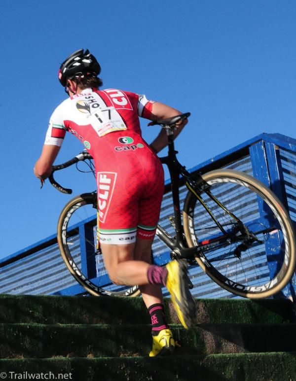 Mitch Hoke (Clif Bar) running the steps on the flyover