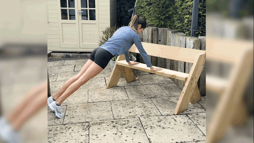 a video of writer Lucy Gornall doing push-ups on a park bench