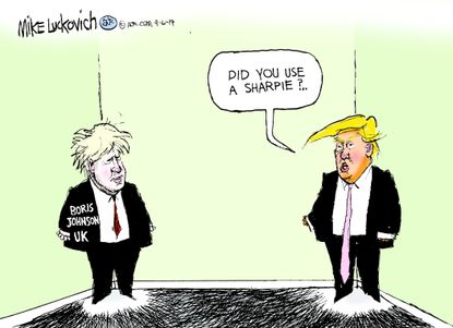 Political Cartoon U.S. Trump Boris Johnson Brexit Sharpie