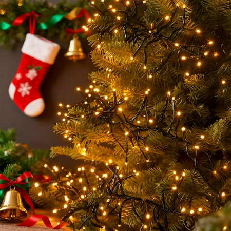 500 Leds Twinkling Christmas Tree Lights Outdoor,25ft Cluster Fairy Light Warm White,firecracker String Lighting,8 Modes,ip54,timer,120v Plug in Decorative Garland Light