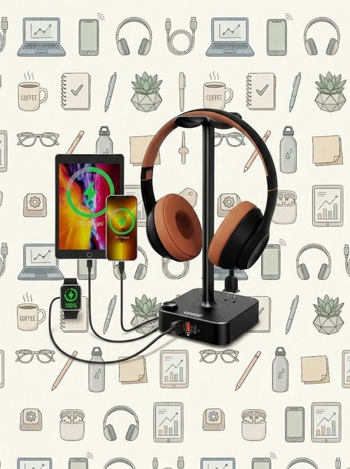 Headphone Stand With 3 USB Ports