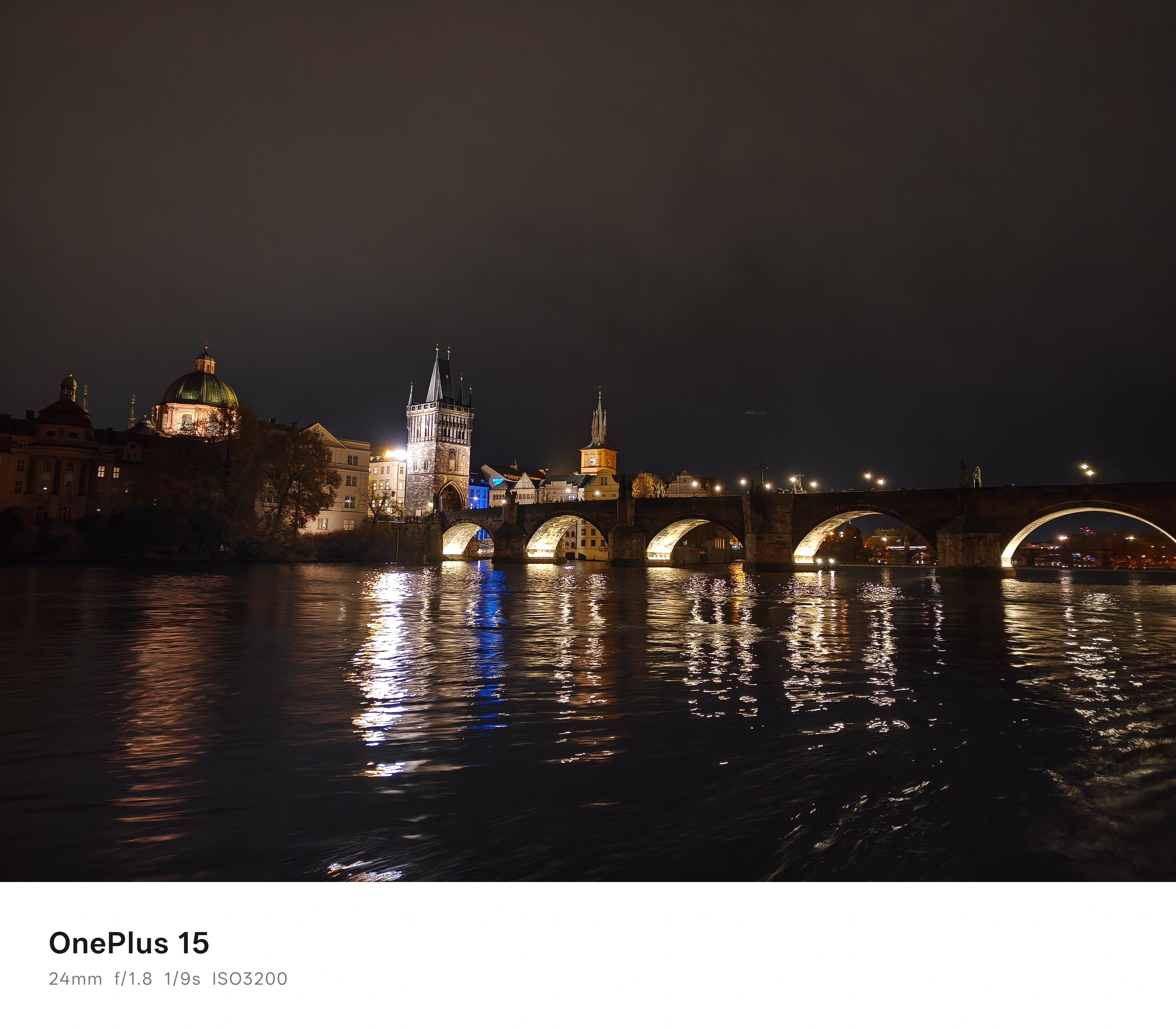 The Charles Bridge in Prague lit up at night
