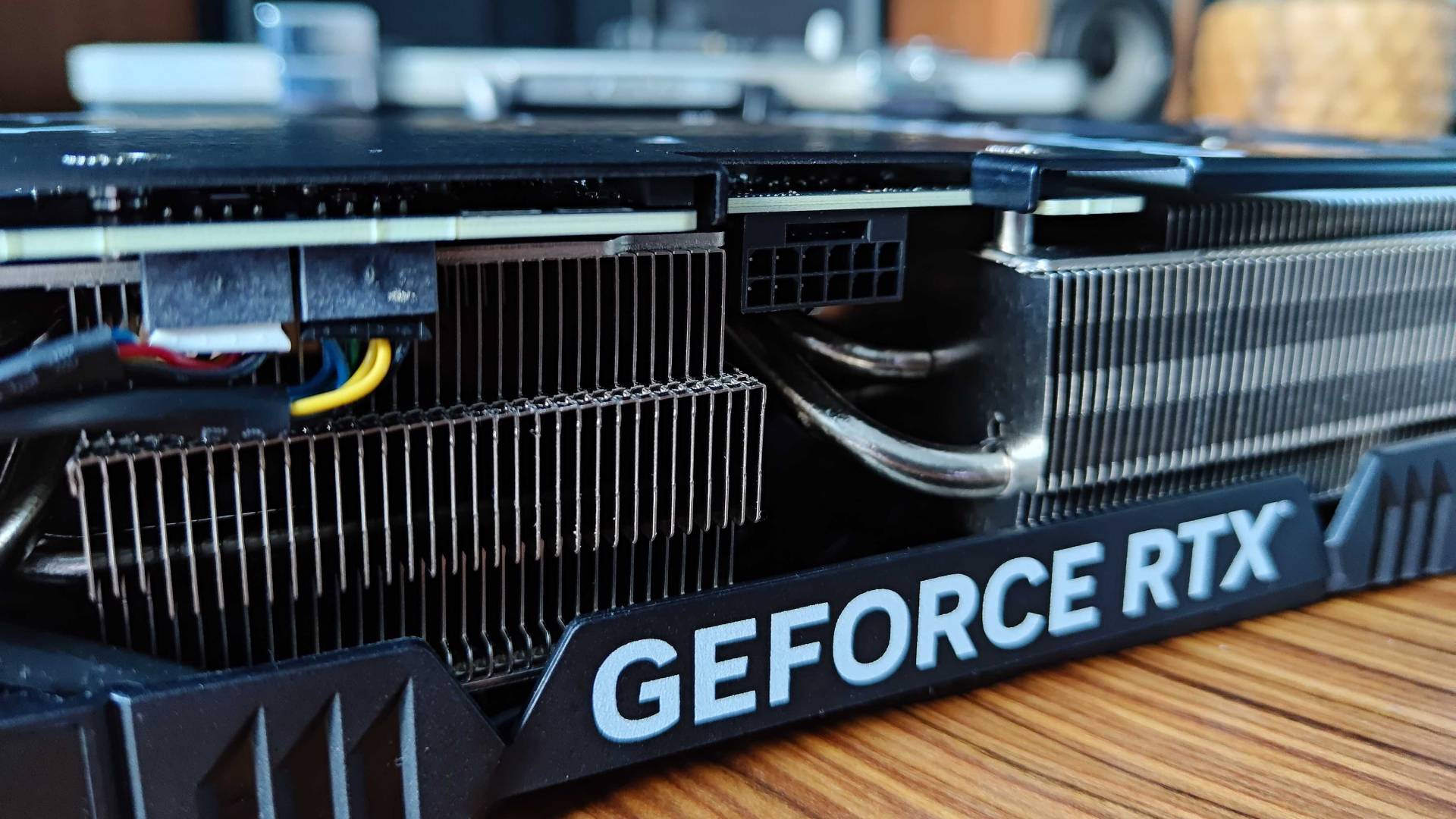 Close up of Nvidia GeForce RTX 4070 Ti Super power connector and cooling fins