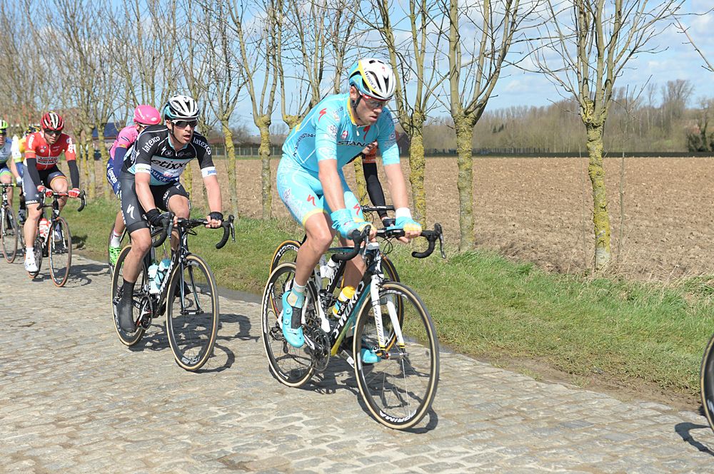 Lars Boom (Astana) over the pav&eacute;