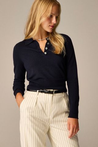 J.Crew Featherweight Cashmere-Blend Long-Sleeve Polo Shirt