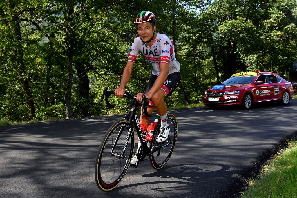 SAINT MARTIN DE BELLEVILLE FRANCE AUGUST 14 Davide Formolo of Italy and Team UAE Team Emirates Breakaway during the 72nd Criterium du Dauphine 2020 Stage 3 a 157km stage from Corenc to Saint Martin de Belleville 1419m dauphine Dauphin on August 14 2020 in Saint Martin de Belleville France Photo by Justin SetterfieldGetty Images