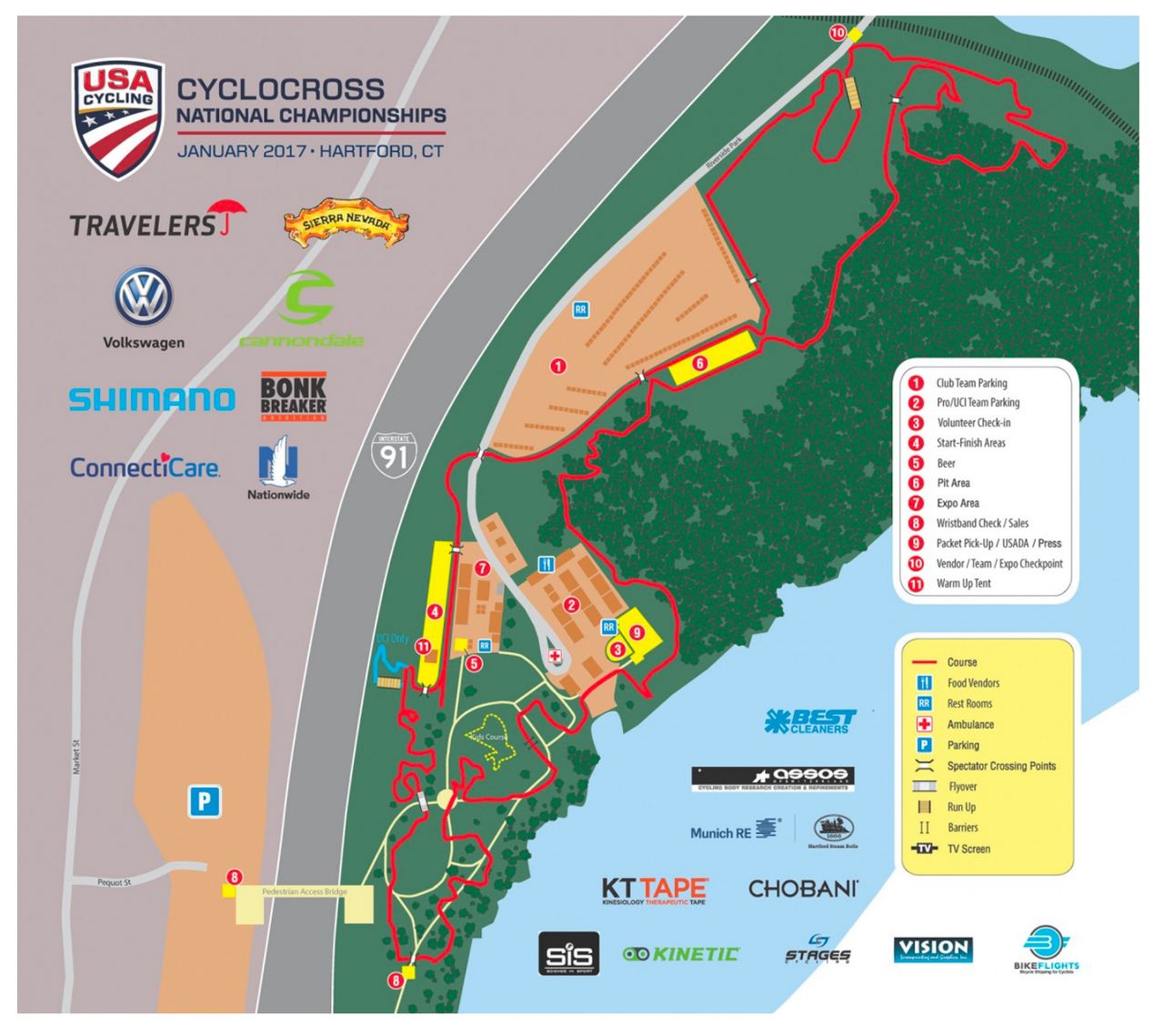 The course map for the 2017 US cyclo-cross national championships in Hartford