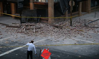 A building is left damaged by a 6.0 magnitude quake in northern California