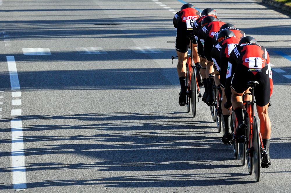 BMC en route to winning the opening team time trial at Tirreno-Adriatico