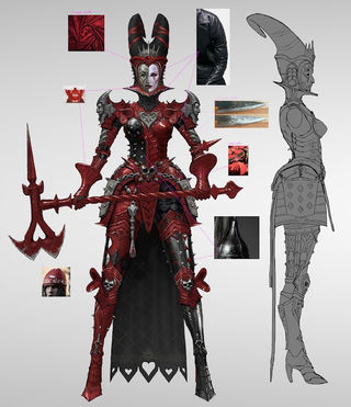 Video game character design tips; a red queen and an Alice in Wonderland fantasy design