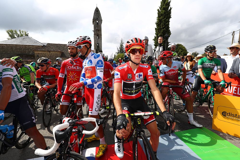 Overall leader Simon Yates (Mitchelton-Scott) at the start of stage 11 at the Vuelta a Espana