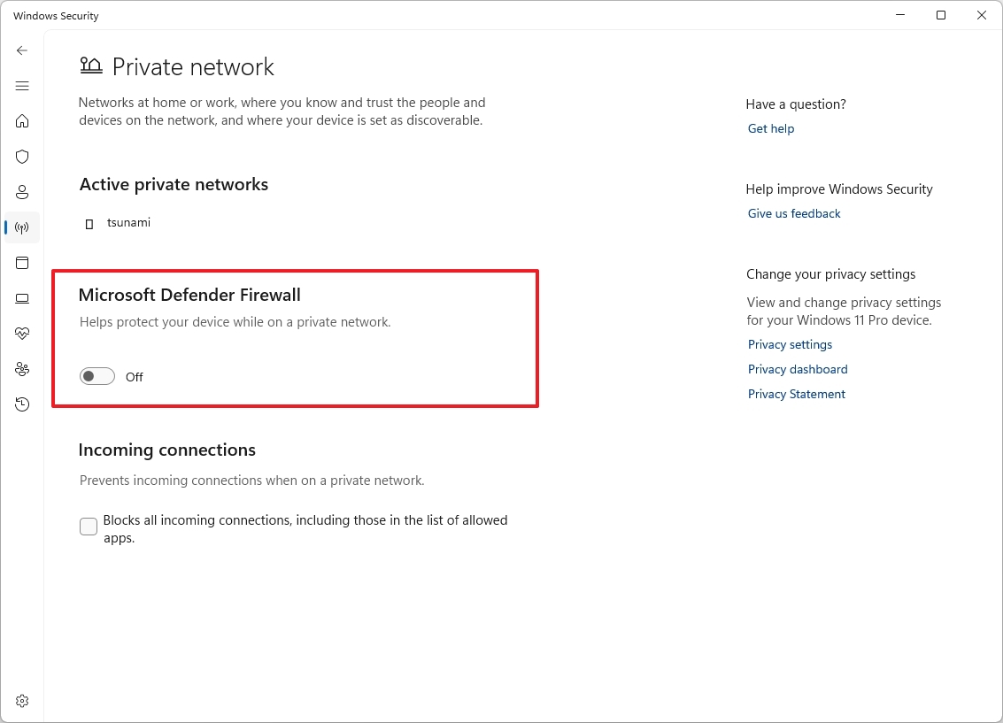 Windows 11 disable firewall