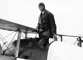 American aviator Colonel Charles Augustus Lindbergh (1902 – 1974), who in 1927 became the first person to make a non-stop solo flight across the Atlantic.