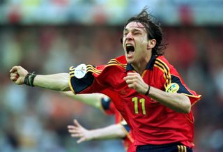 Alfonso celebrates his winning goal for Spain against Yugoslavia at Euro 2000.