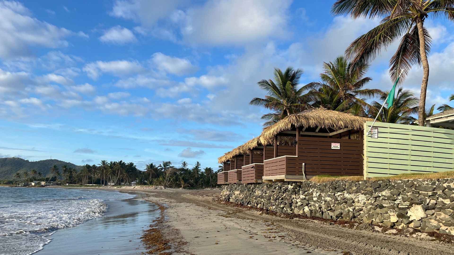 picture of the beach and beach-side spa huts