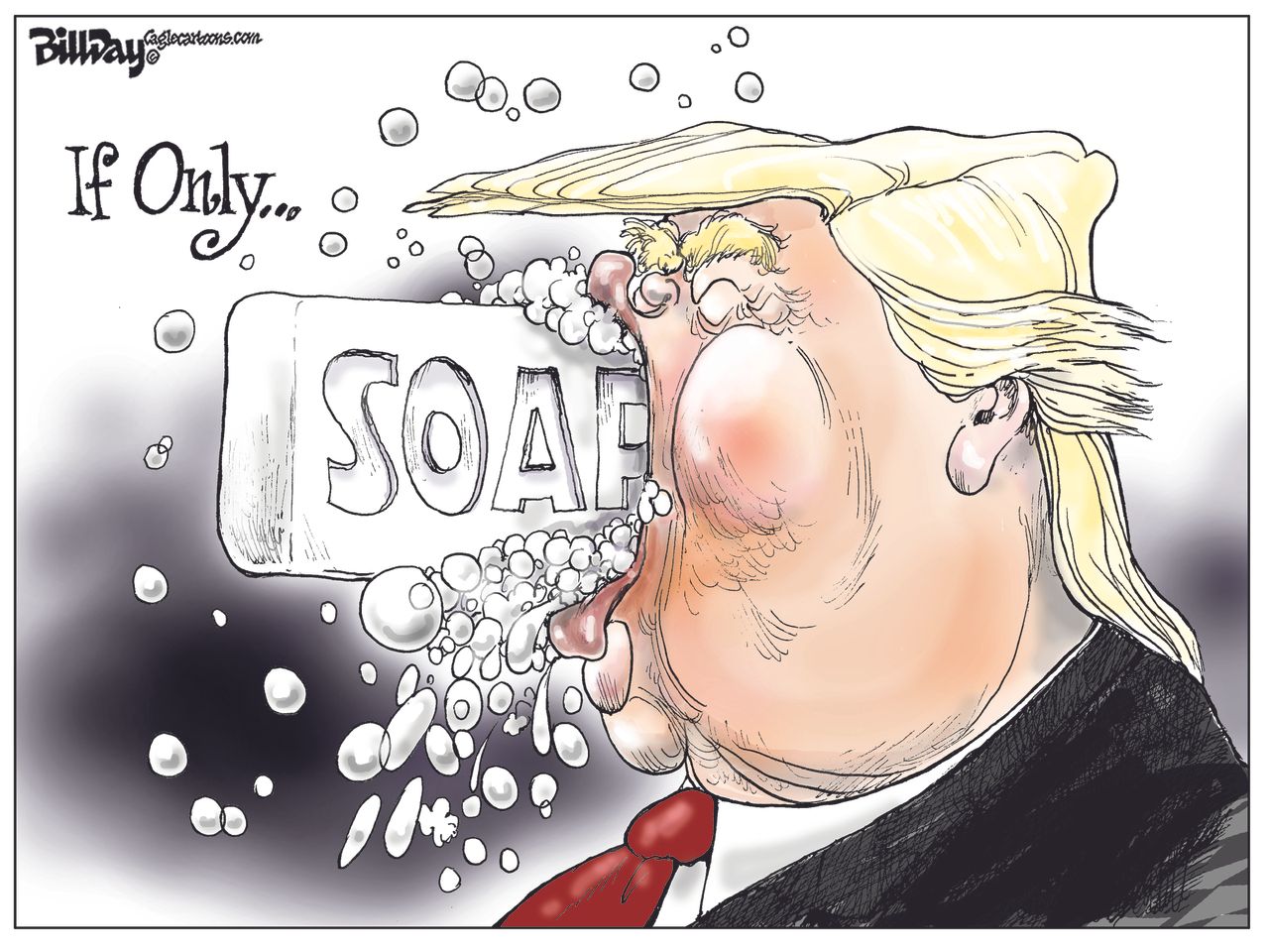 Political Cartoon U.S. Donald Trump clean up language words lies