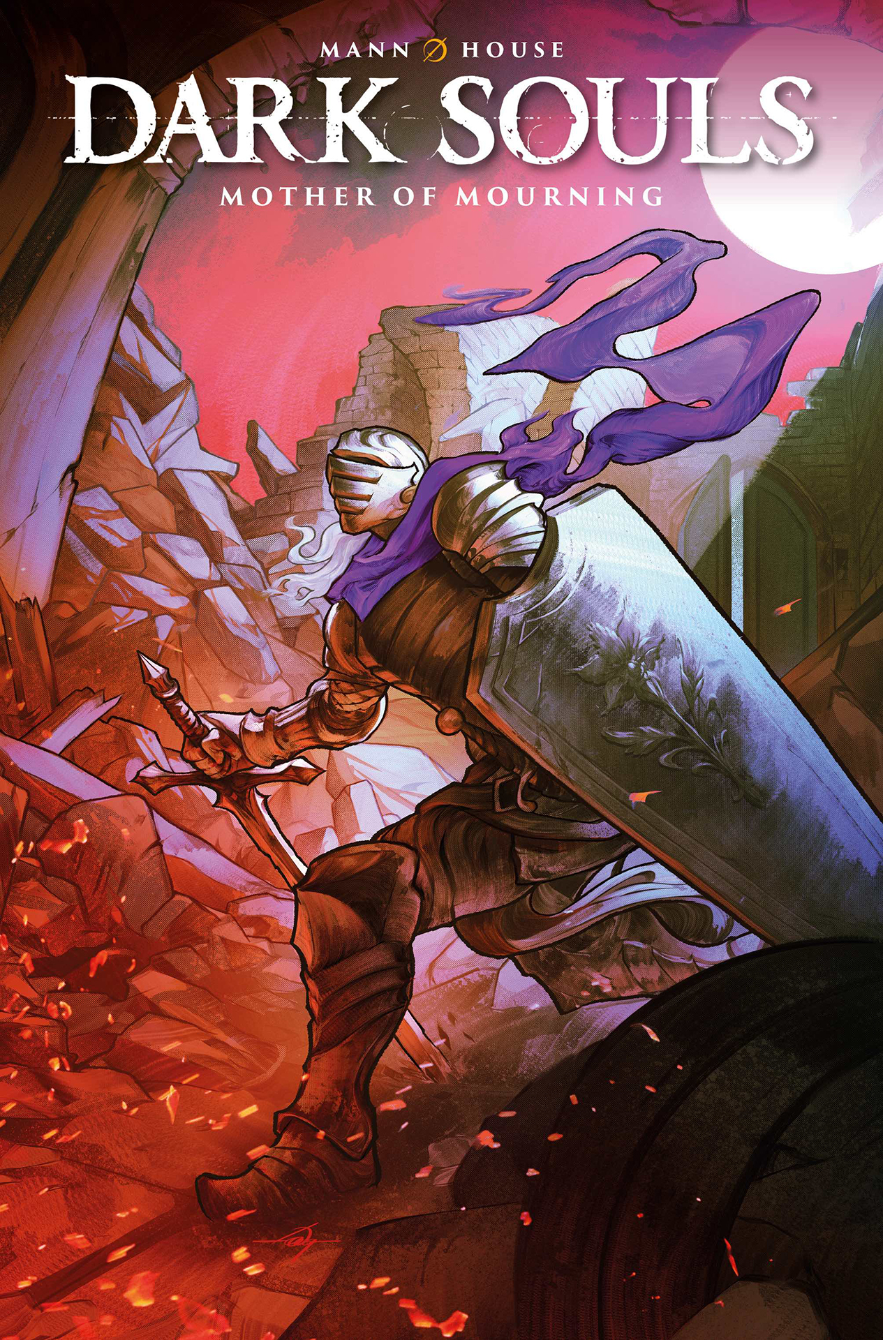 A knight wading into battle with his sword and tower shield