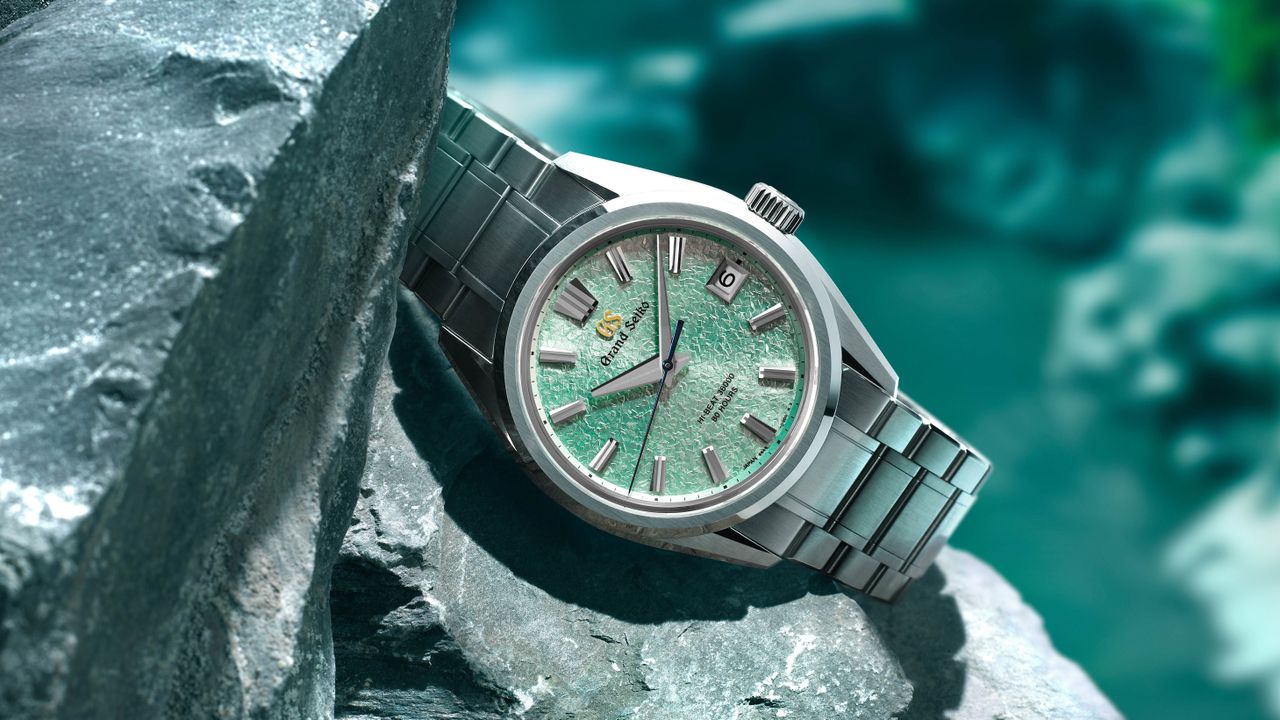 The Grand Seiko Genbi Valley on a green background